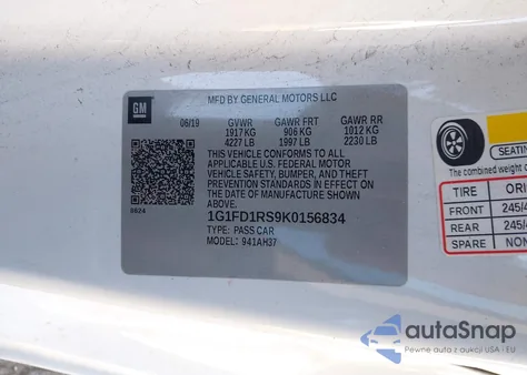 2019 Chevrolet Camaro 2Lt from USA, damaged, VIN 1G1FD1RS9K0156834